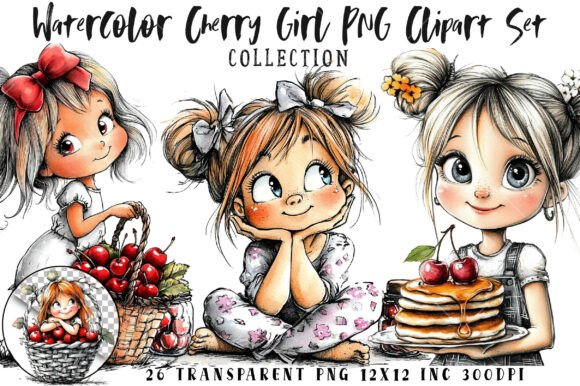 Download Watercolor Cherry Girl PNG Clipart Set - Cherry girl Collection