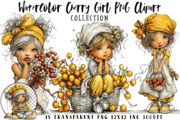 Download Watercolor Cherry Girl PNG Clipart Set - Cherry girl Collection