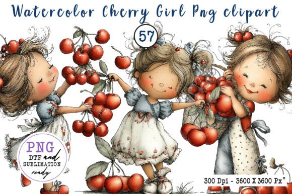 Download Watercolor Cherry Girl PNG Clipart Set - Cherry girl Collection