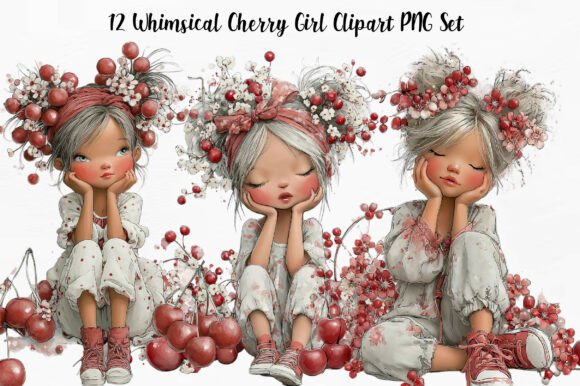 Download Whimsical Cherry Girl Clipart PNG Set - Premium Bundle