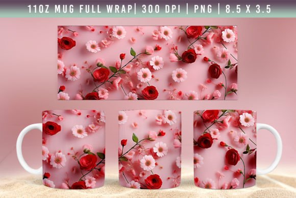 Download 3D Flower Mug Wrap, Sublimation Designs - Premium Resources