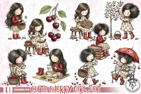 Download Cute Cherry Girl Set PNG - Premium Bundle
