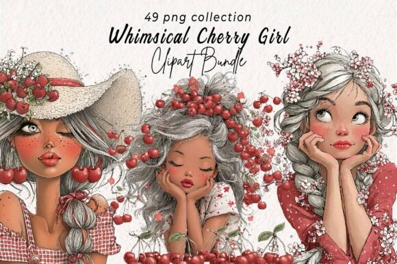Download Whimsical Cherry Girl Clipart PNG Set - Cherry girl Collection