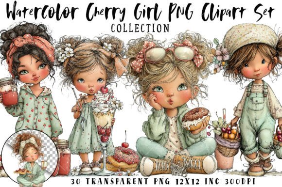 Download Watercolor Cherry Girl PNG Clipart Set - Cherry girl Collection